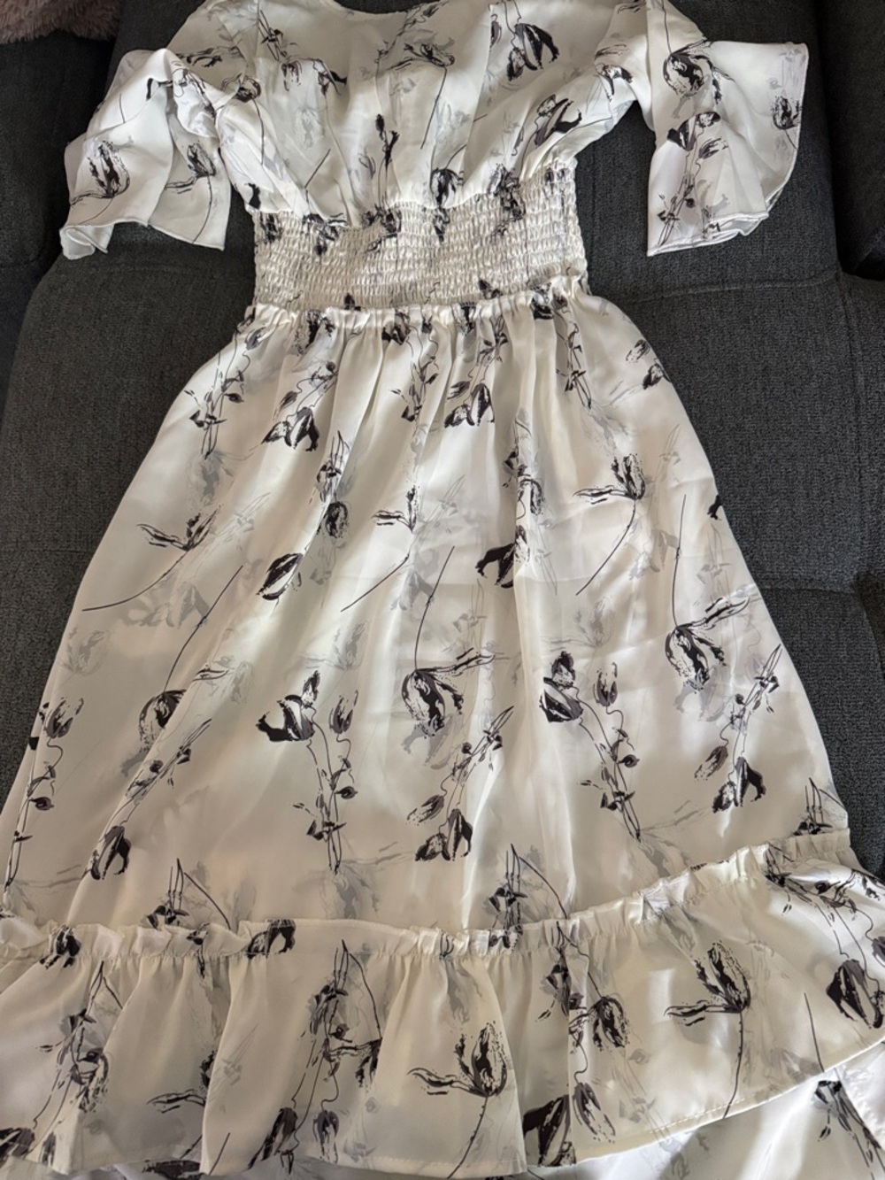 Forever New White Floral Smocked-Waist Dress - Picture 7 of 7